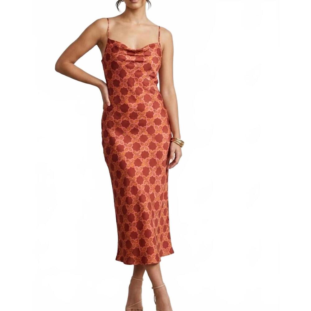 NEW STRUT & BOLT helana slip midi dress in burgundy multi